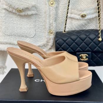 Chanel Lambskin Platform Slides Sandal 9.5cm Beige 2024 0701 (MD-2407003)