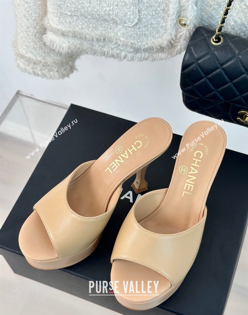 Chanel Lambskin Platform Slides Sandal 9.5cm Beige 2024 0701 (MD-2407003)