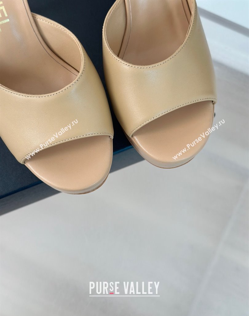 Chanel Lambskin Platform Slides Sandal 9.5cm Beige 2024 0701 (MD-2407003)