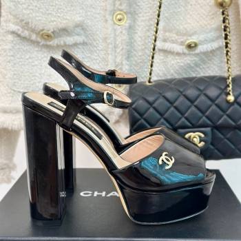 Chanel Patent Calfskin Platform High Heel Sandals 11.5cm Black 2024 0701 (MD-2407027)