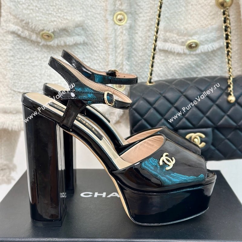 Chanel Patent Calfskin Platform High Heel Sandals 11.5cm Black 2024 0701 (MD-2407027)