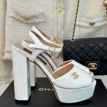 Chanel Patent Calfskin Platform High Heel Sandals 11.5cm White2 2024 0701 (MD-2407028)