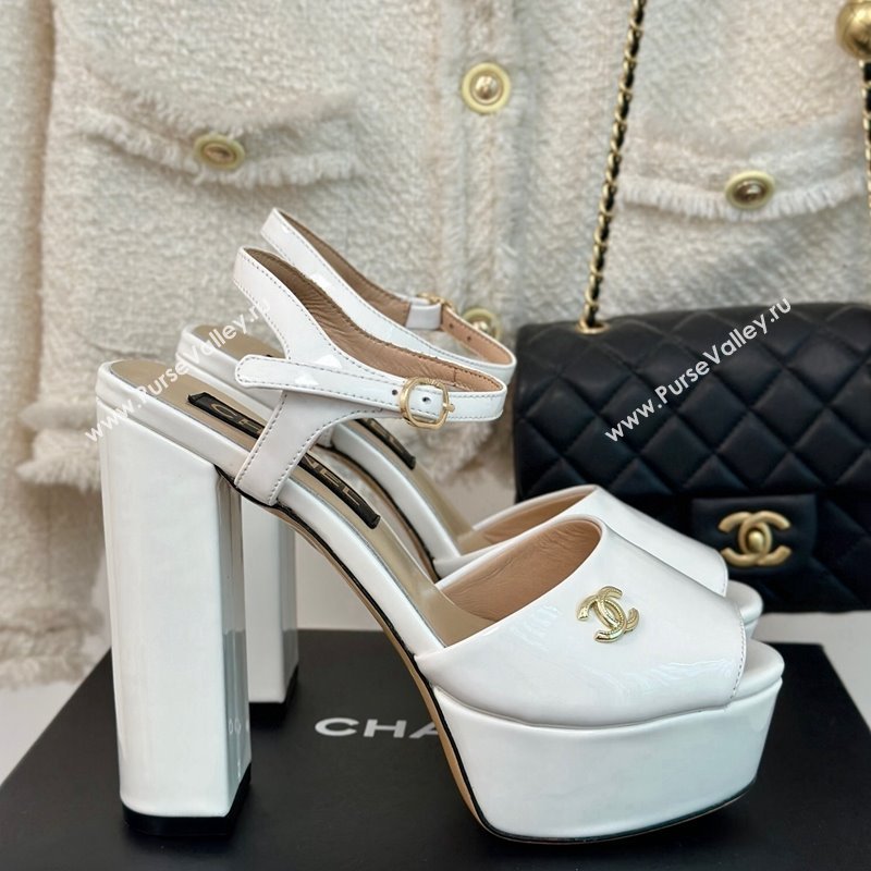 Chanel Patent Calfskin Platform High Heel Sandals 11.5cm White2 2024 0701 (MD-2407028)