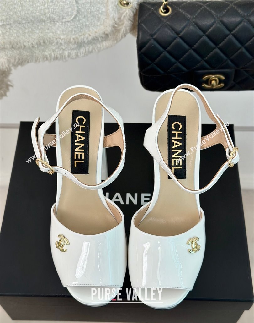 Chanel Patent Calfskin Platform High Heel Sandals 11.5cm White2 2024 0701 (MD-2407028)