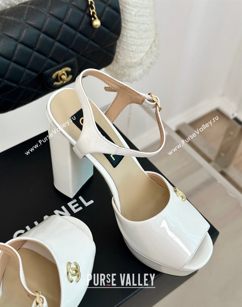 Chanel Patent Calfskin Platform High Heel Sandals 11.5cm White2 2024 0701 (MD-2407028)