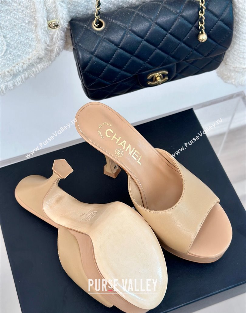 Chanel Lambskin Platform Slides Sandal 9.5cm Beige 2024 0701 (MD-2407003)