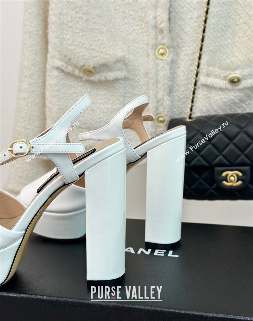 Chanel Patent Calfskin Platform High Heel Sandals 11.5cm White2 2024 0701 (MD-2407028)