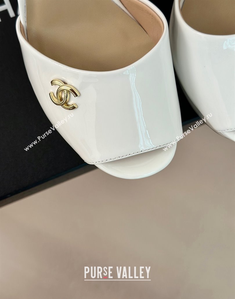 Chanel Patent Calfskin Platform High Heel Sandals 11.5cm White2 2024 0701 (MD-2407028)