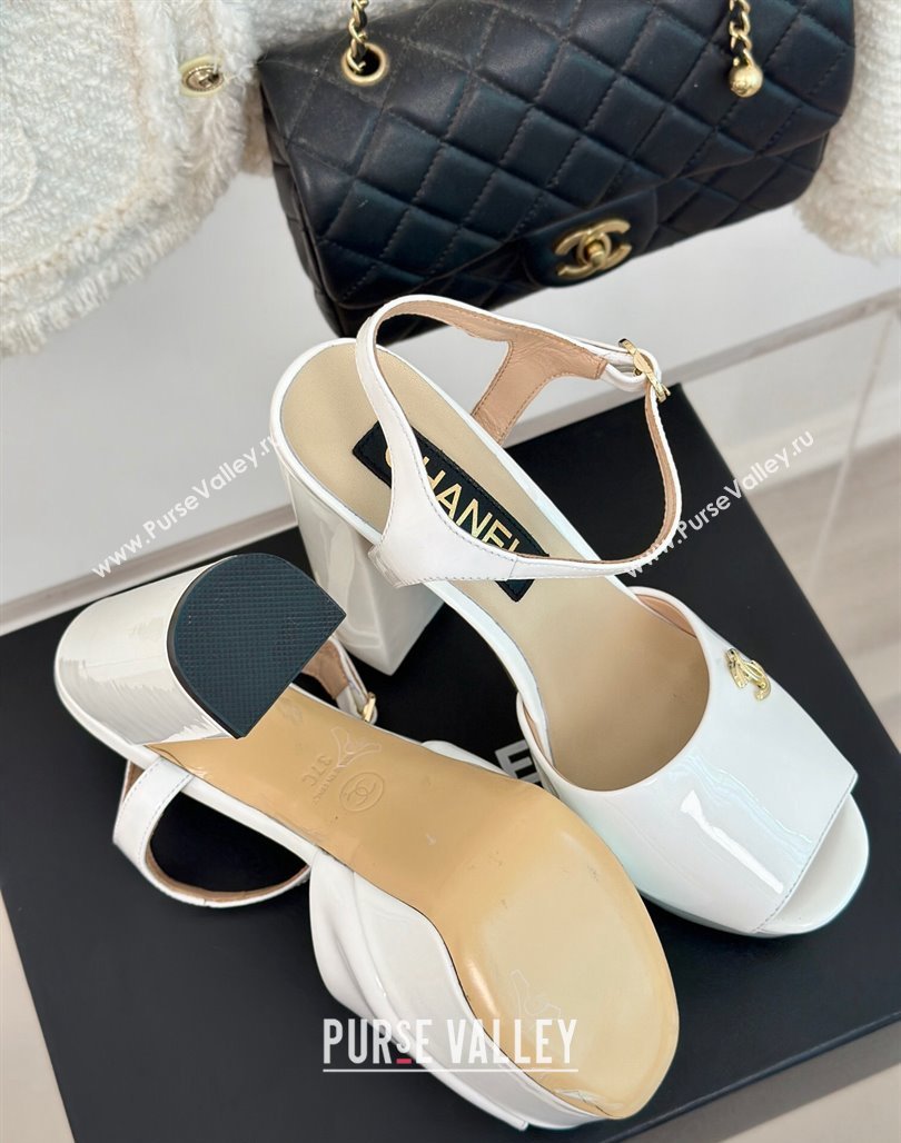 Chanel Patent Calfskin Platform High Heel Sandals 11.5cm White2 2024 0701 (MD-2407028)