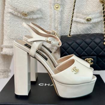 Chanel Patent Calfskin Platform High Heel Sandals 11.5cm Cream White 2024 0701 (MD-2407029)