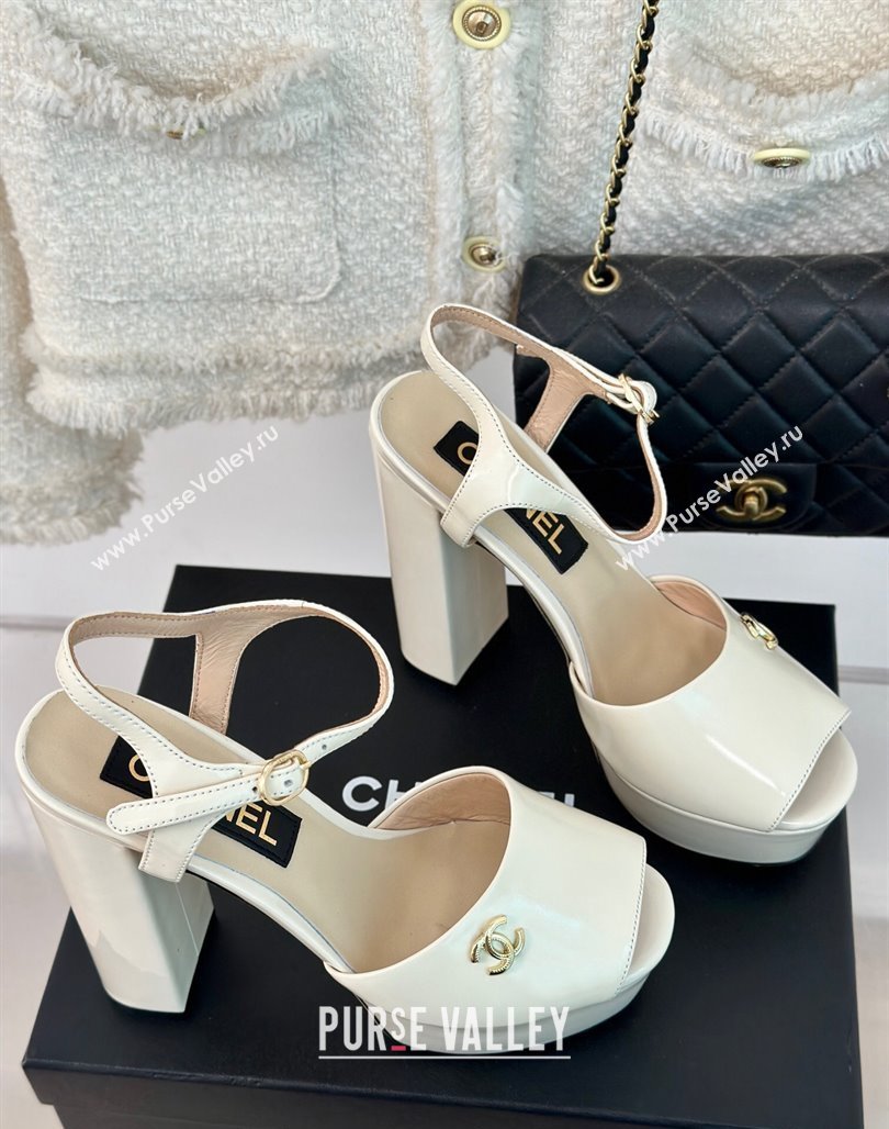 Chanel Patent Calfskin Platform High Heel Sandals 11.5cm Cream White 2024 0701 (MD-2407029)