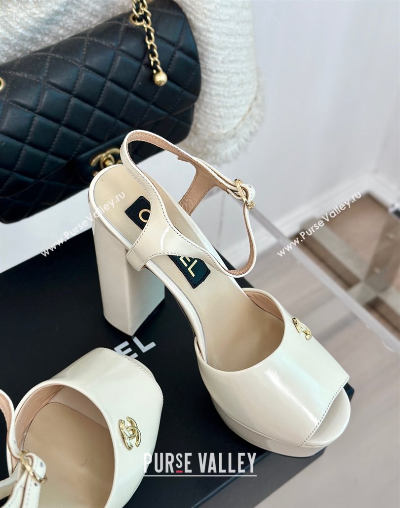 Chanel Patent Calfskin Platform High Heel Sandals 11.5cm Cream White 2024 0701 (MD-2407029)