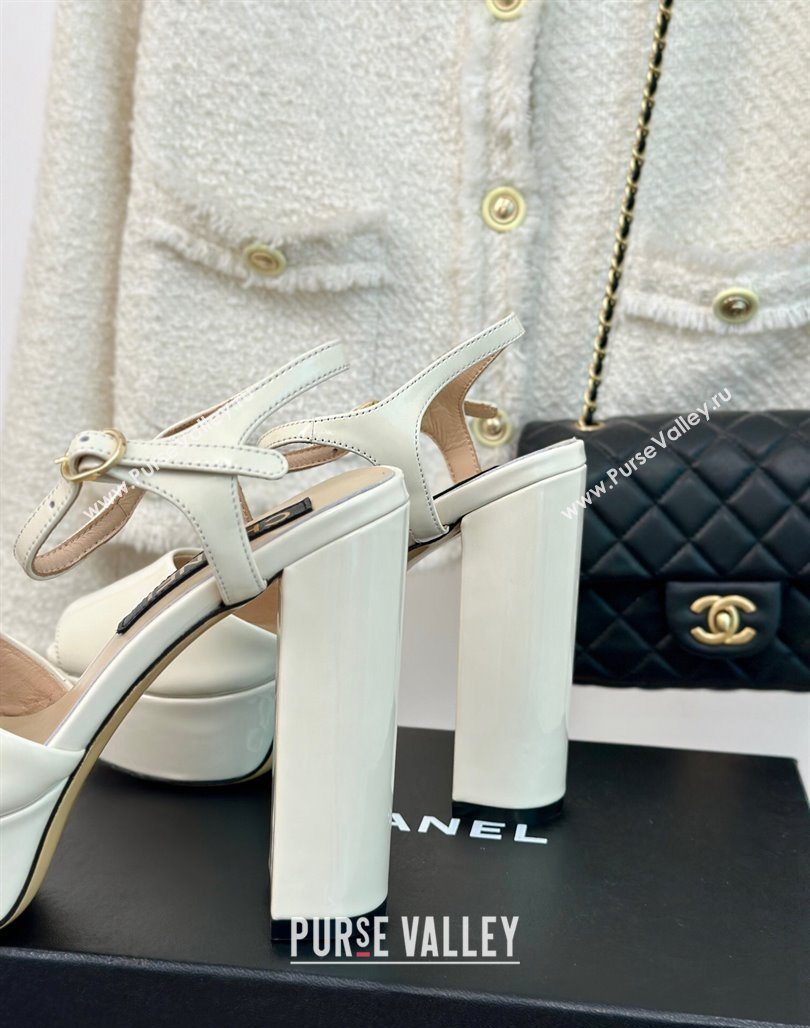 Chanel Patent Calfskin Platform High Heel Sandals 11.5cm Cream White 2024 0701 (MD-2407029)