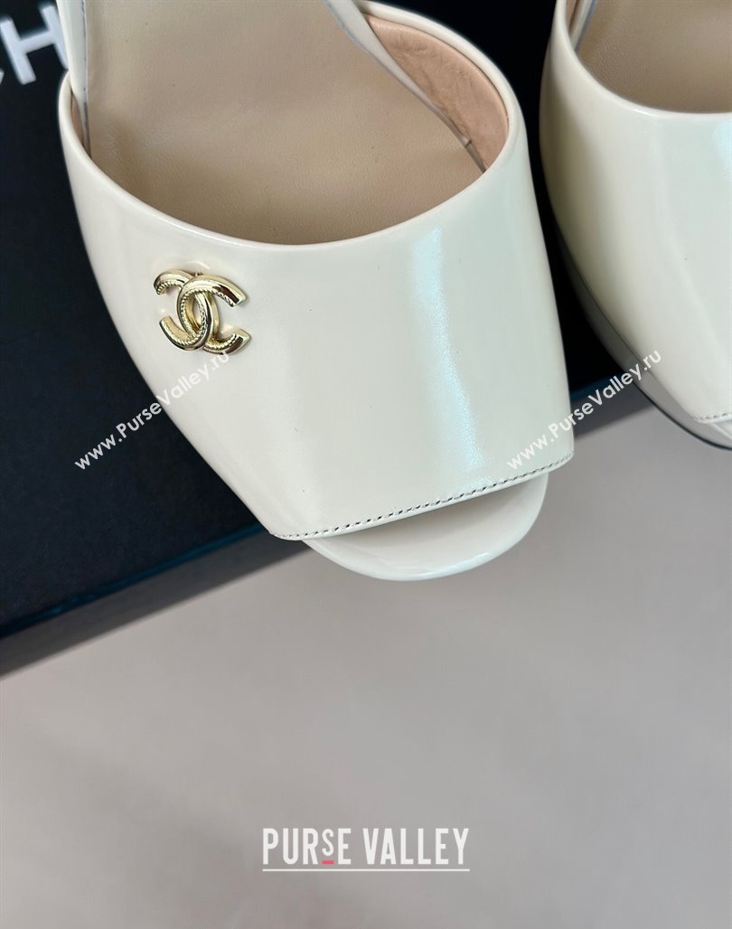 Chanel Patent Calfskin Platform High Heel Sandals 11.5cm Cream White 2024 0701 (MD-2407029)