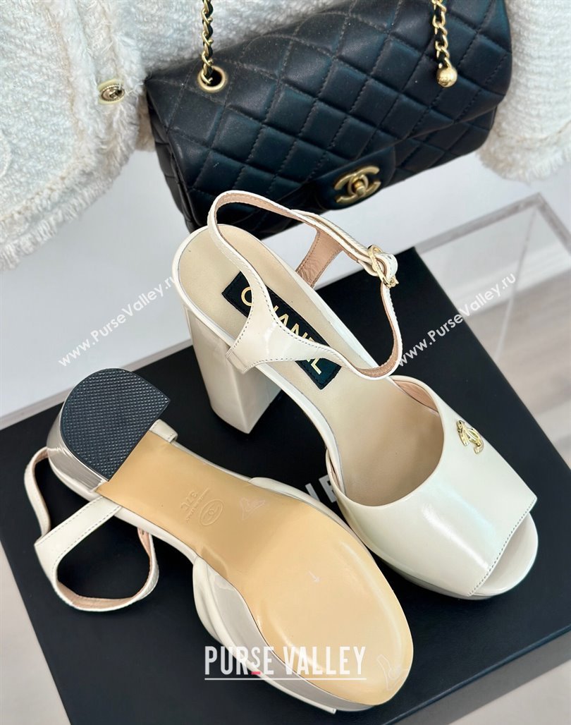 Chanel Patent Calfskin Platform High Heel Sandals 11.5cm Cream White 2024 0701 (MD-2407029)