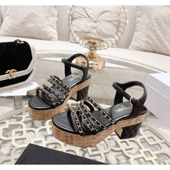Chanel Calfskin Platform Heel Sandals 7.5cm with Chain Black 2024 0701 (MD-2407031)