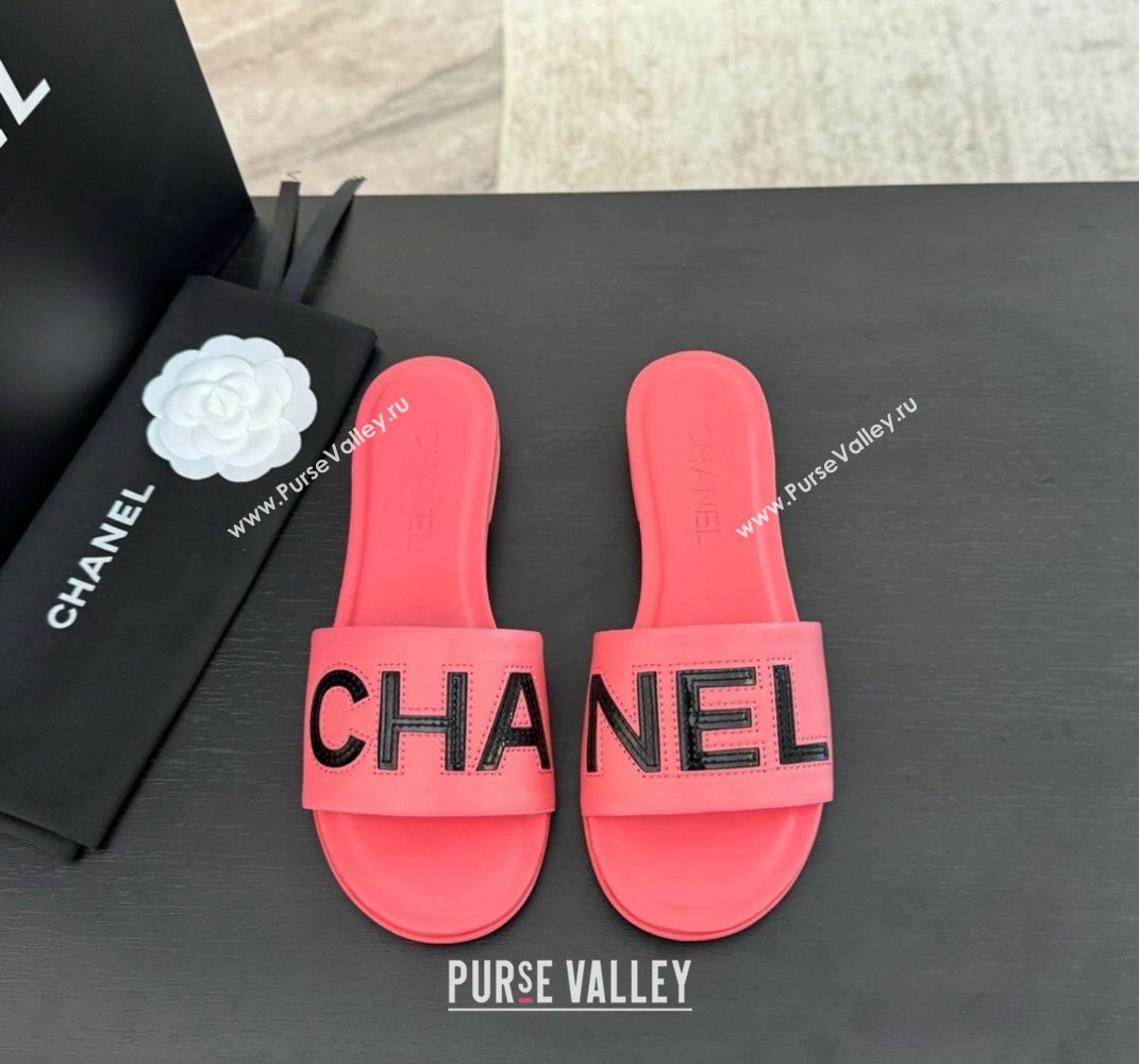 Chanel Calfskin Patent Flat Slides Sandal Pink 2024 0701 (SS-240701036)