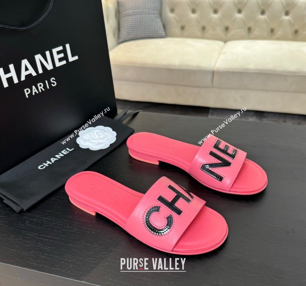 Chanel Calfskin Patent Flat Slides Sandal Pink 2024 0701 (SS-240701036)