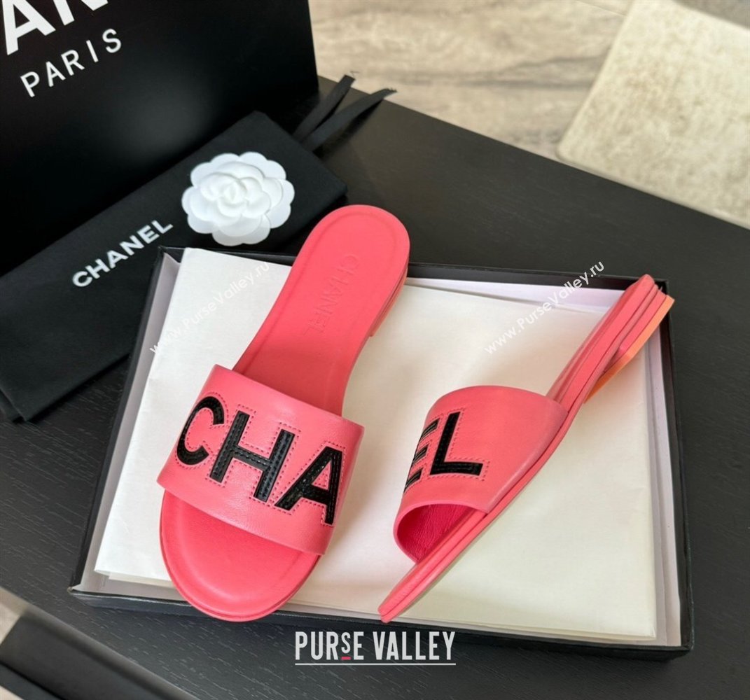 Chanel Calfskin Patent Flat Slides Sandal Pink 2024 0701 (SS-240701036)