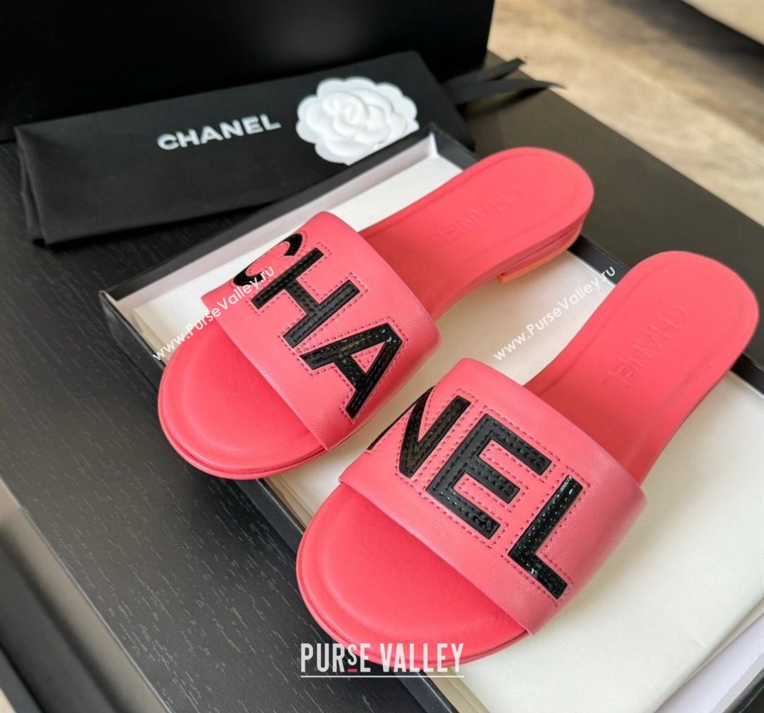 Chanel Calfskin Patent Flat Slides Sandal Pink 2024 0701 (SS-240701036)