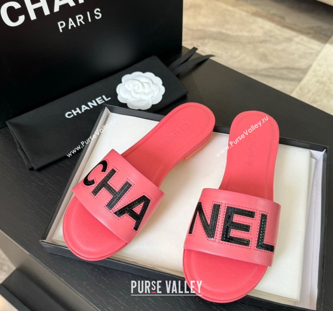 Chanel Calfskin Patent Flat Slides Sandal Pink 2024 0701 (SS-240701036)