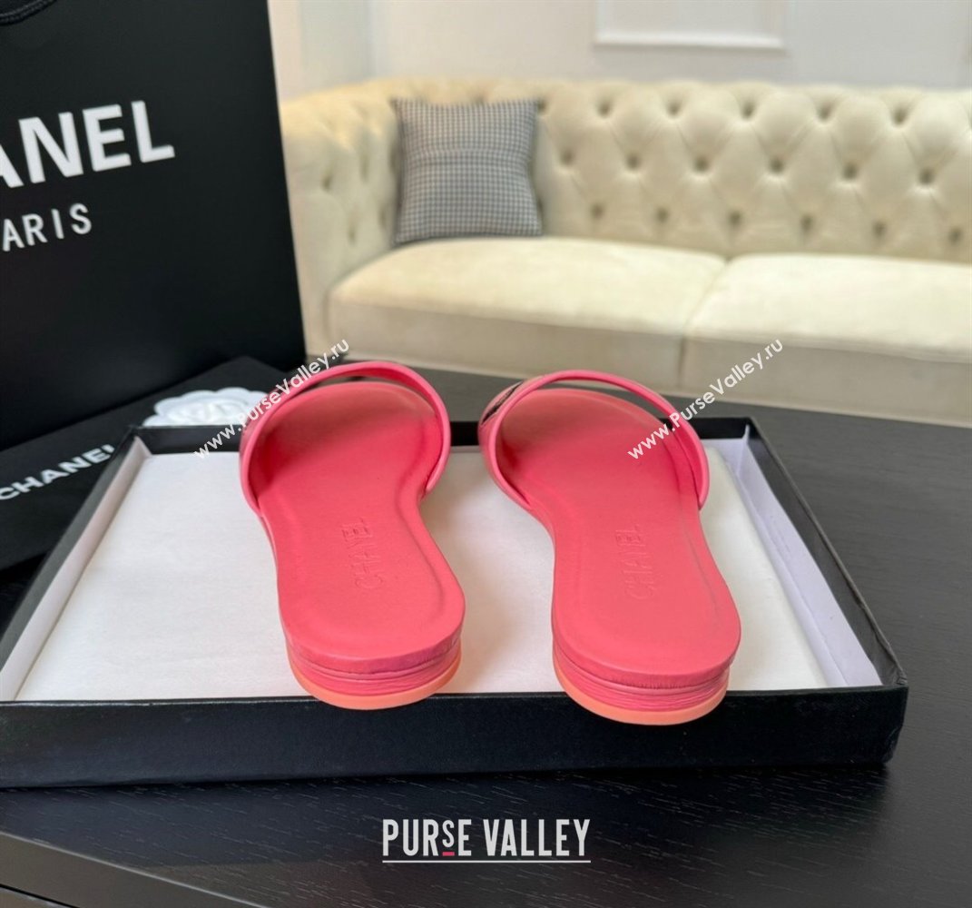 Chanel Calfskin Patent Flat Slides Sandal Pink 2024 0701 (SS-240701036)