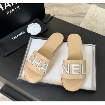 Chanel Calfskin Patent Flat Slides Sandal Beige 2024 0701 (SS-240701038)