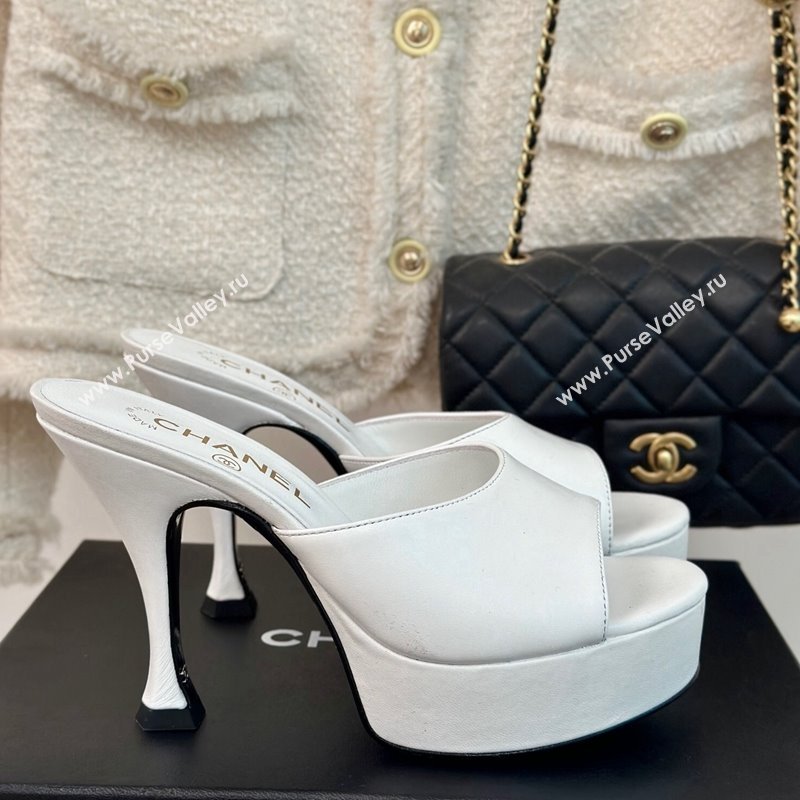 Chanel Lambskin Platform Slides Sandal 9.5cm White 2024 0701 (MD-2407001)