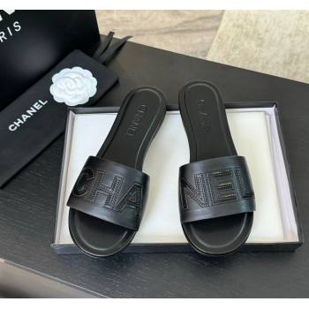 Chanel Calfskin Patent Flat Slides Sandal Black 2024 0701 (SS-240701039)