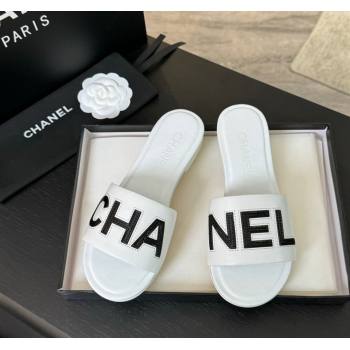 Chanel Calfskin Patent Flat Slides Sandal White 2024 0701 (SS-240701040)