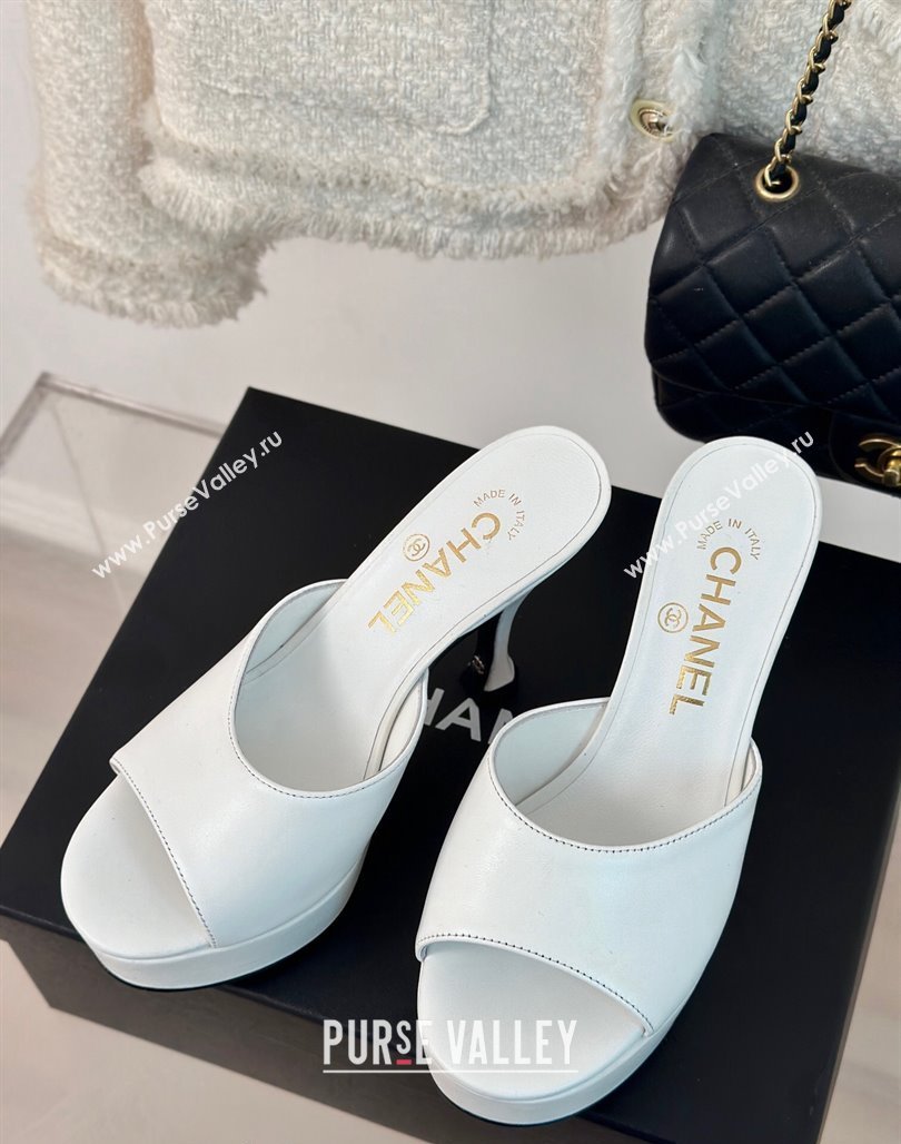 Chanel Lambskin Platform Slides Sandal 9.5cm White 2024 0701 (MD-2407001)