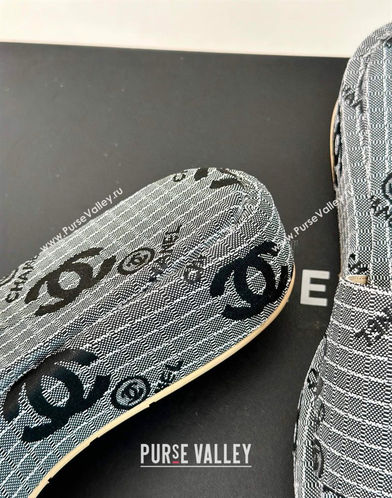 Chanel CC Canvas Platform Slides Sandal 4cm Grey 2024 0701 (KL-240701041)