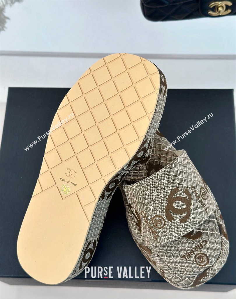 Chanel CC Canvas Platform Slides Sandal 4cm Beige 2024 0701 (KL-240701042)