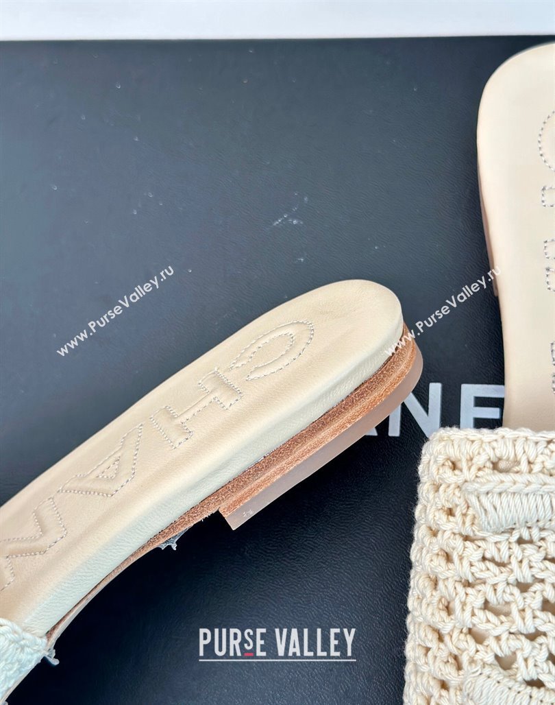 Chanel Crochet Flat Slides Sandal Light Beige 2024 0701 (KL-240701045)