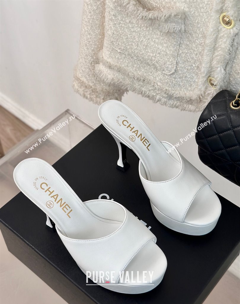 Chanel Lambskin Platform Slides Sandal 9.5cm White 2024 0701 (MD-2407001)