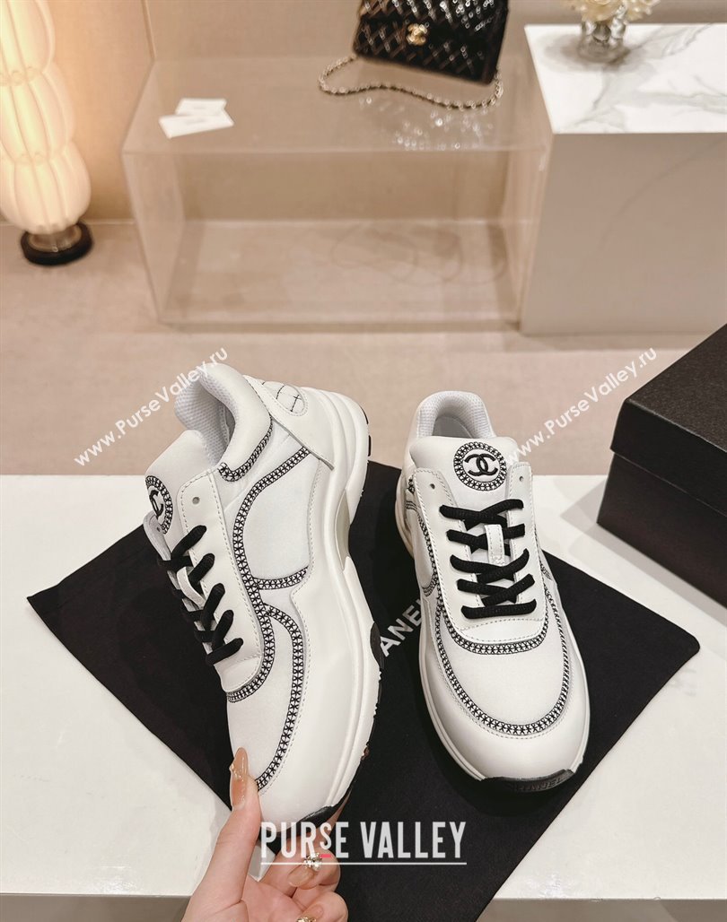 Chanel Calfskin Mesh Sneakers with Stitching White 2024 0701 (MD-240701051)