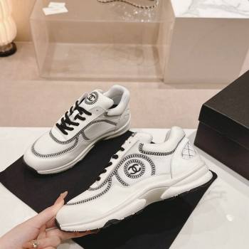 Chanel Calfskin Mesh Sneakers with Stitching White 2024 0701 (MD-240701051)