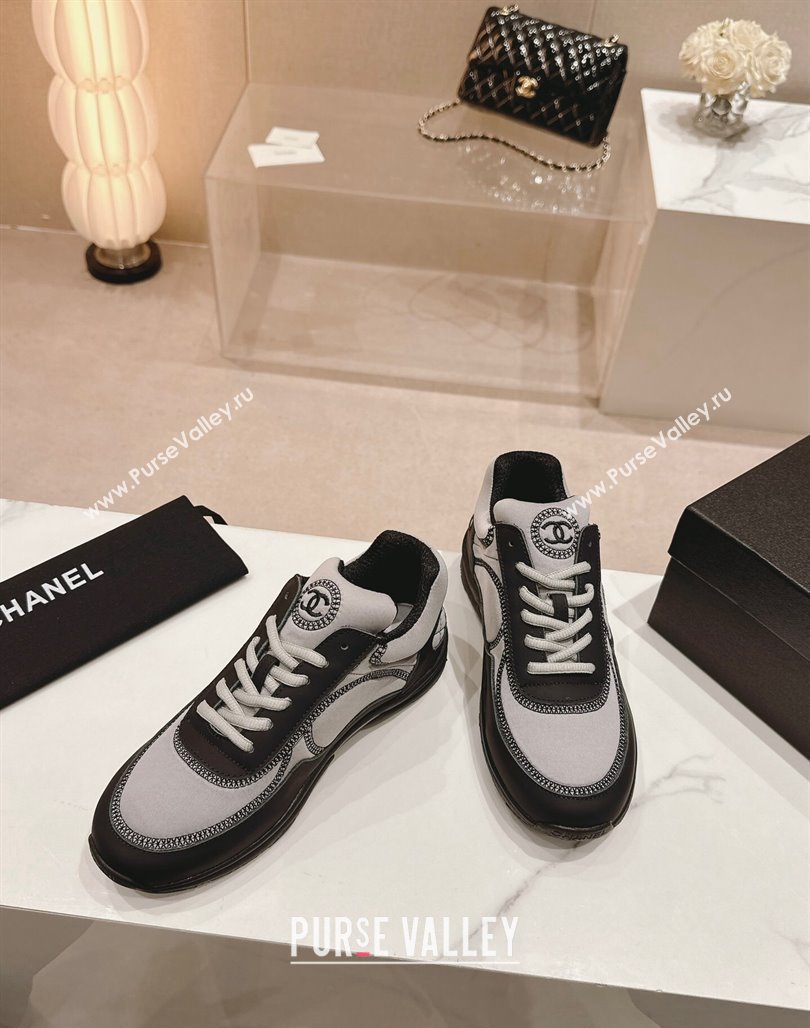 Chanel Calfskin Mesh Sneakers with Stitching Grey 2024 0701 (MD-240701052)