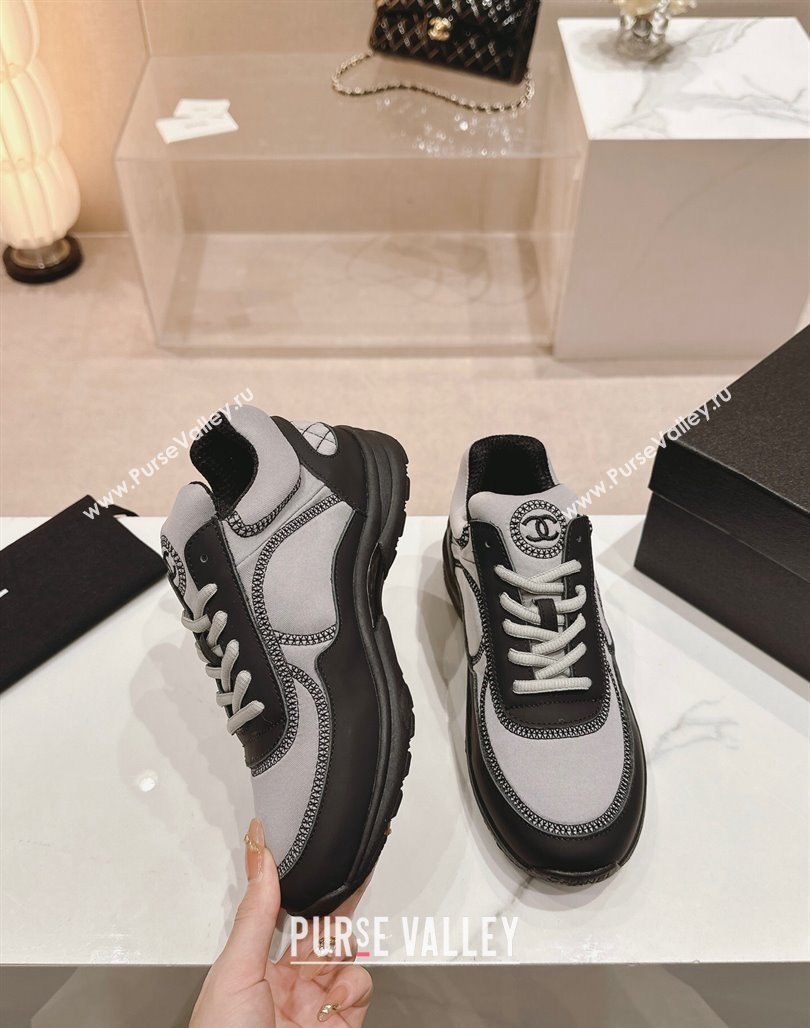 Chanel Calfskin Mesh Sneakers with Stitching Grey 2024 0701 (MD-240701052)