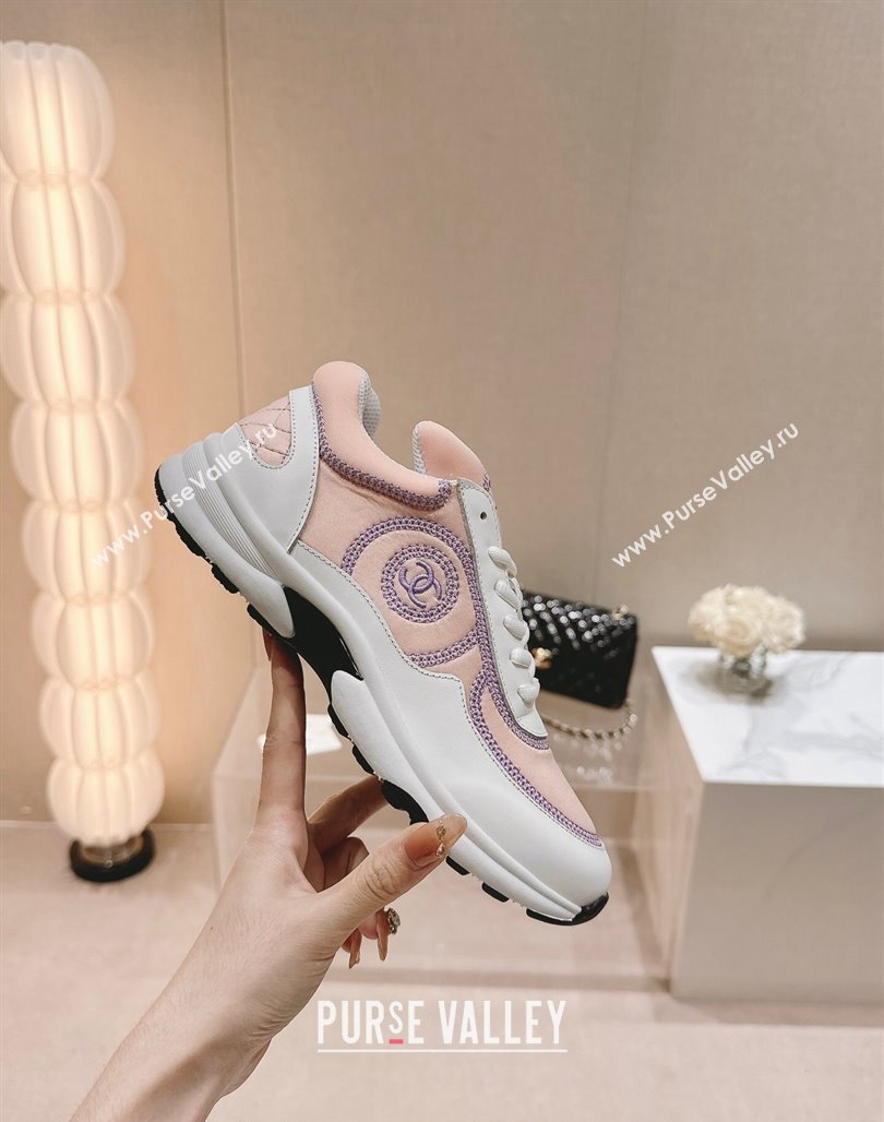 Chanel Calfskin Mesh Sneakers with Stitching Light Pink 2024 0701 (MD-240701054)