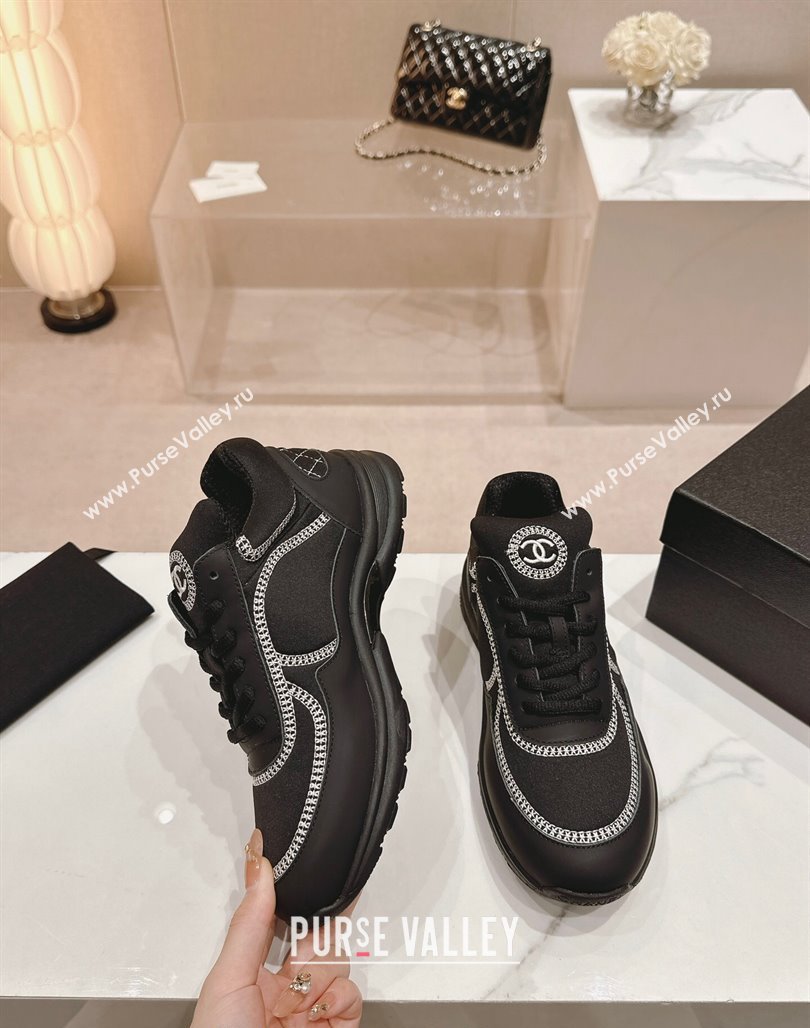 Chanel Calfskin Mesh Sneakers with Stitching Black 2024 0701 (MD-240701056)