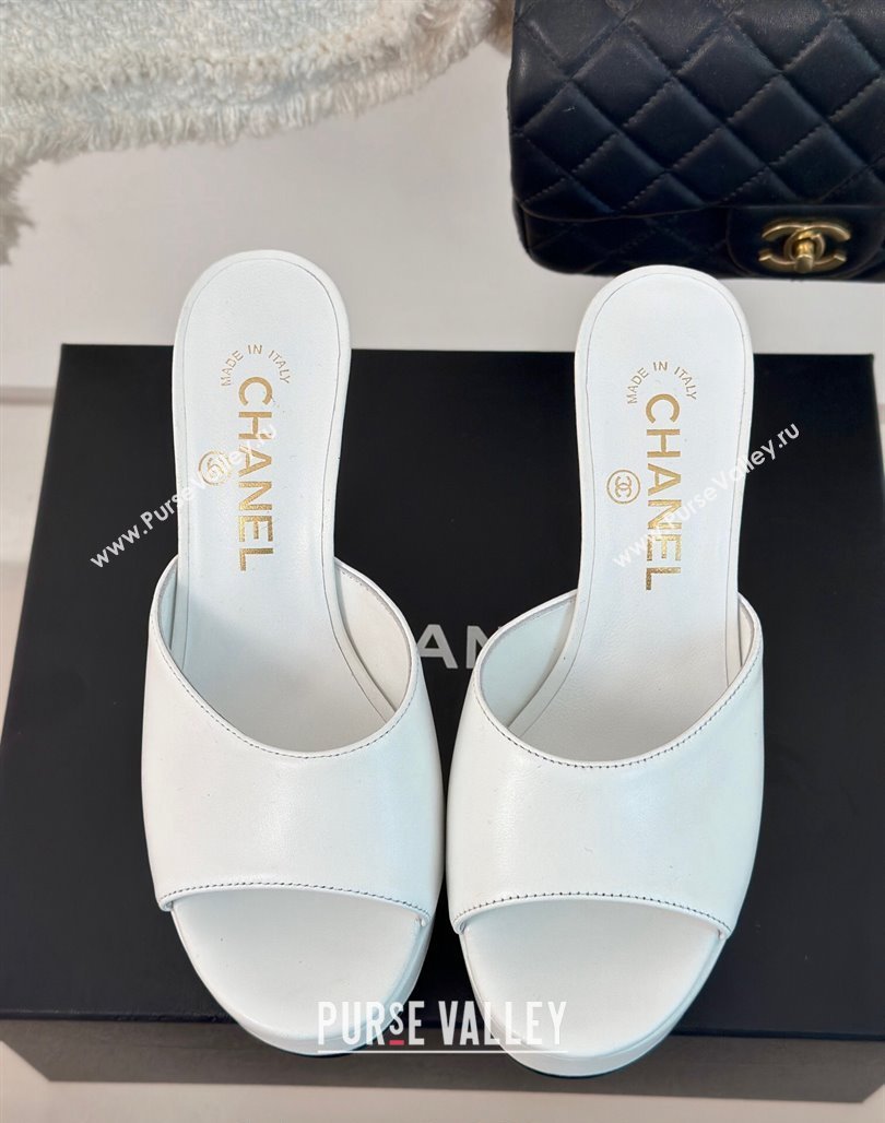 Chanel Lambskin Platform Slides Sandal 9.5cm White 2024 0701 (MD-2407001)