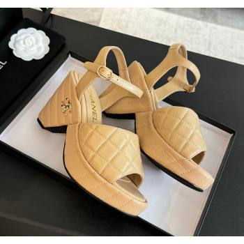 Chanel Quilted Lambskin Platform Sandals 8cm Beige 2024 0701 (MD-240701059)