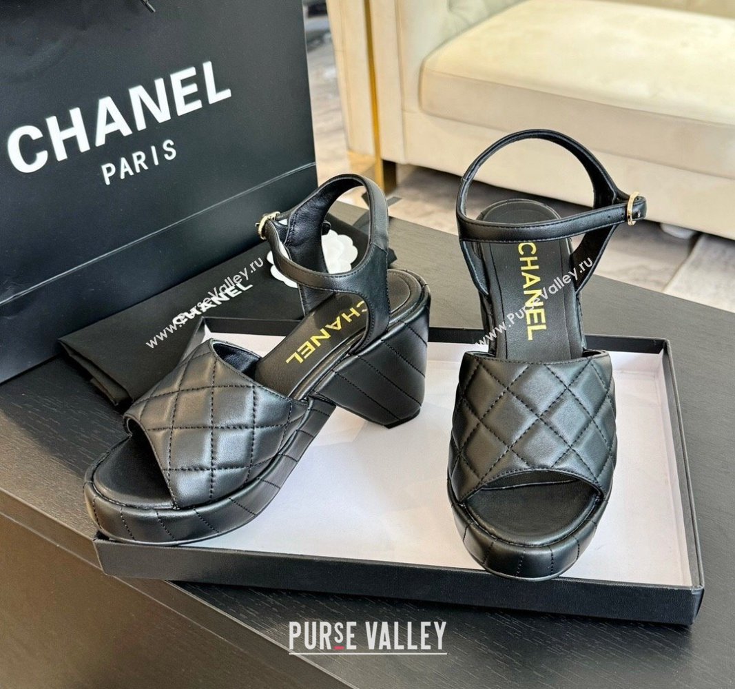 Chanel Quilted Lambskin Platform Sandals 8cm Black 2024 0701 (MD-240701064)