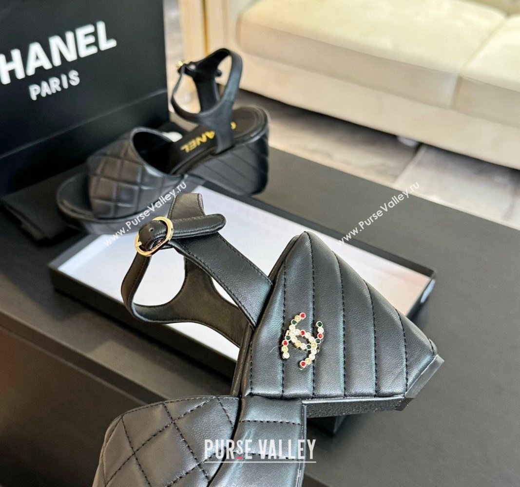 Chanel Quilted Lambskin Platform Sandals 8cm Black 2024 0701 (MD-240701064)