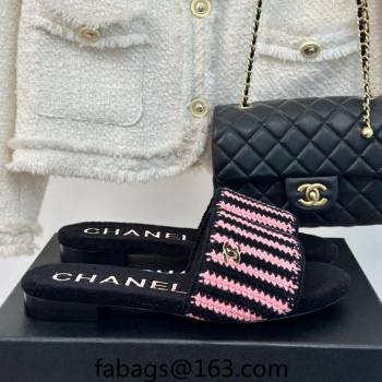 Chanel Braided Flat Slides Sandal Black/Pink 2024 0701 (MD-2407009)