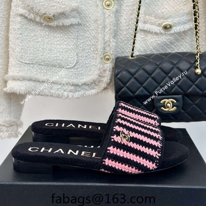 Chanel Braided Flat Slides Sandal Black/Pink 2024 0701 (MD-2407009)