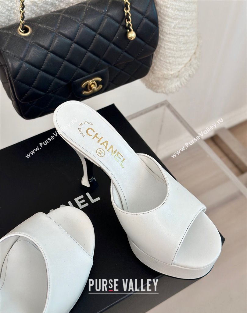 Chanel Lambskin Platform Slides Sandal 9.5cm White 2024 0701 (MD-2407001)