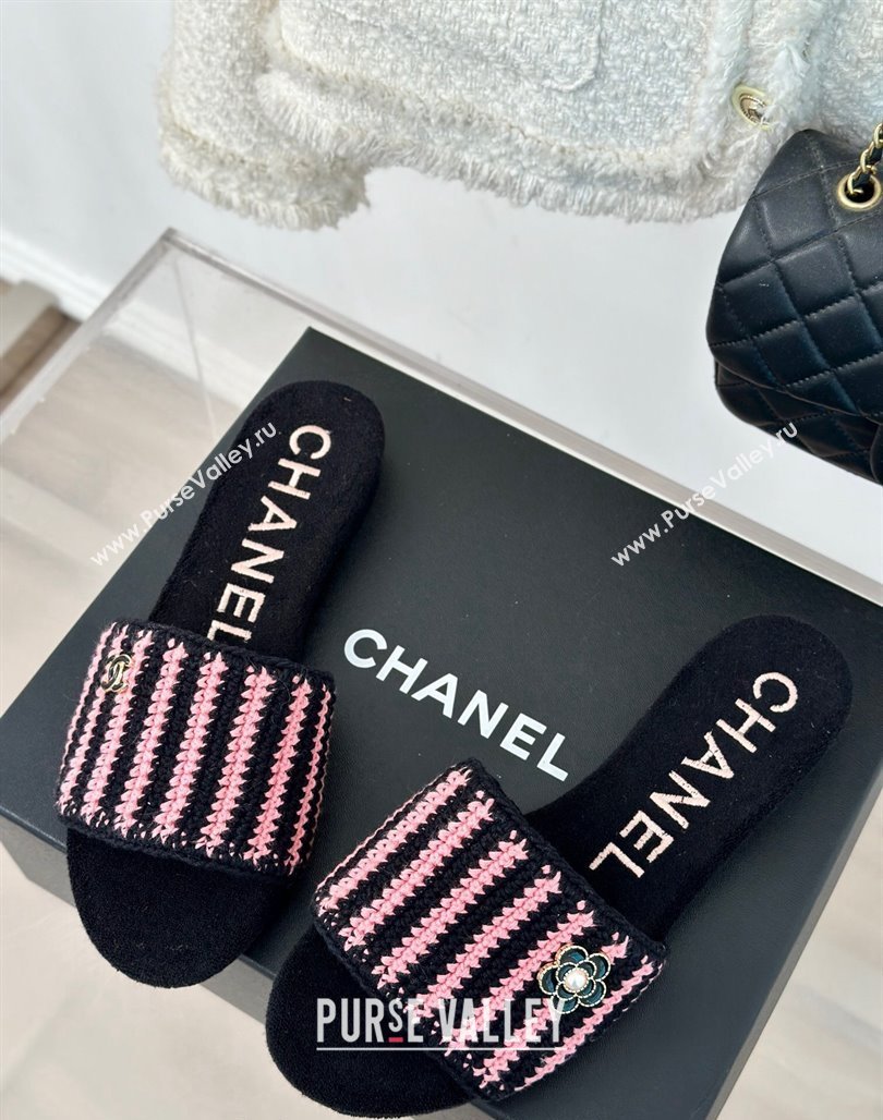 Chanel Braided Flat Slides Sandal Black/Pink 2024 0701 (MD-2407009)