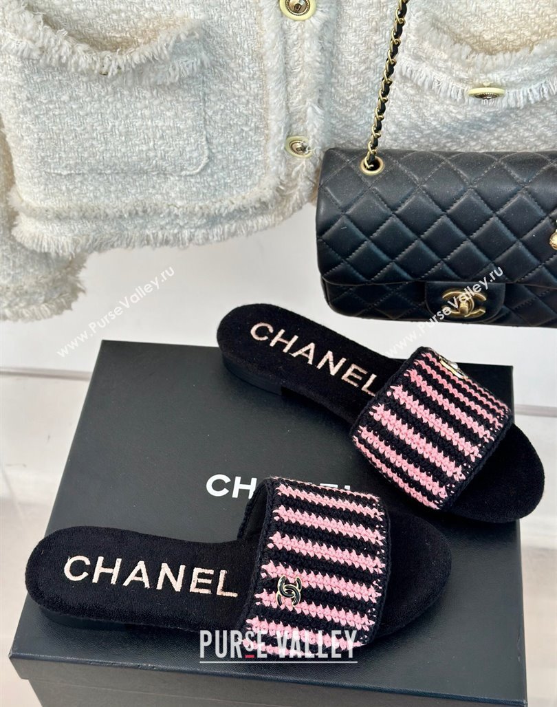 Chanel Braided Flat Slides Sandal Black/Pink 2024 0701 (MD-2407009)